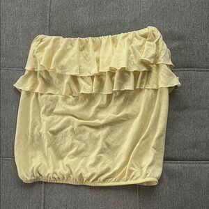 American Eagle Outfitters Cream Ruffled Crop Top with Bib Collar